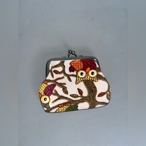 Whimsical Owl Tree Coin Purse 4”x3” Small Canvas Kiss-Lock Clutch Cute Woodland